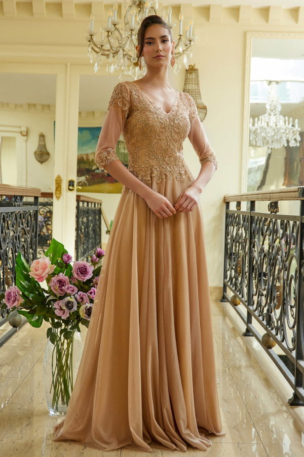 Mother of the Bride Dresses A Line Long Mother of the Bride Formal Dress Gold