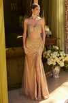Prom Dresses Prom Sequin Formal Fitted Corset Long Dress Gold