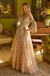 Prom Dresses A Line Long Sleeve Sequin Formal Dress Gold