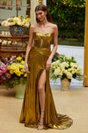 Prom Dresses Fitted Prom Long Metallic Formal Dress Gold