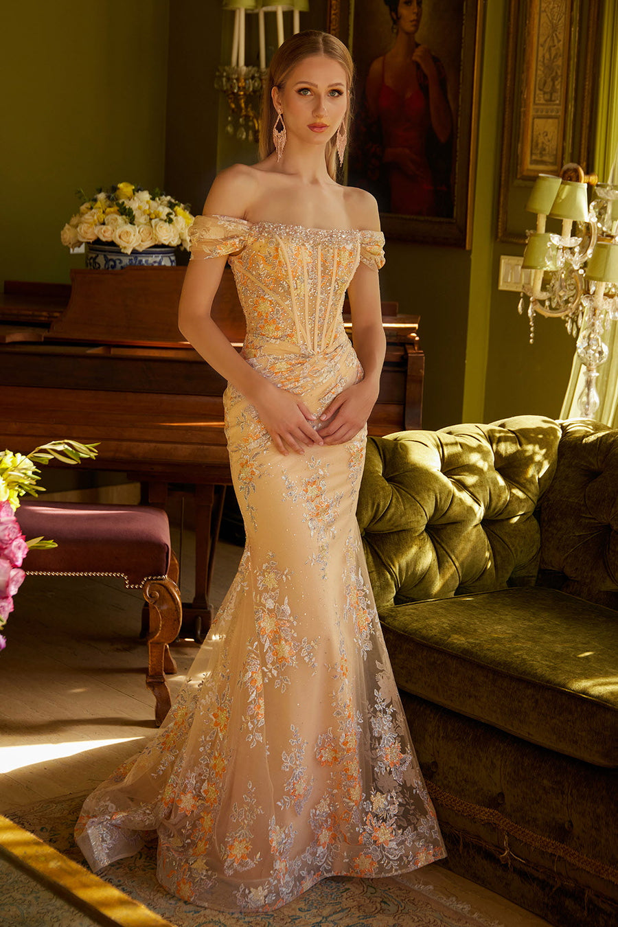 Prom Dresses Long Formal Glitter Mermaid Prom Dress Champagne