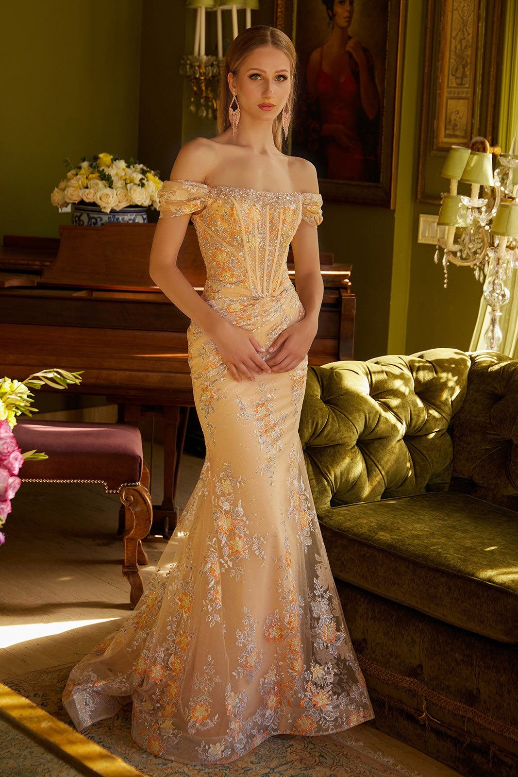 Prom Dresses Long Formal Glitter Mermaid Prom Dress Champagne