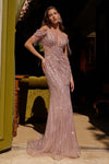 Formal Dresses Fitted Long Formal Beaded Sequin Prom Dress Dusty Rose