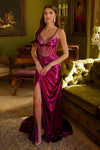 Prom Dresses Long Pleated Formal Slit Prom Dress Magenta