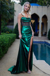 Prom Dresses Fitted Long Formal Pleated Corset Metallic Prom Dress Green