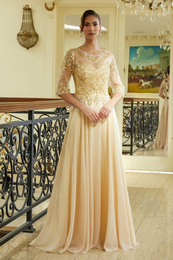Mother of the Bride Dresses Long Formal A Line Modest Mother of the Bride Dress Champagne