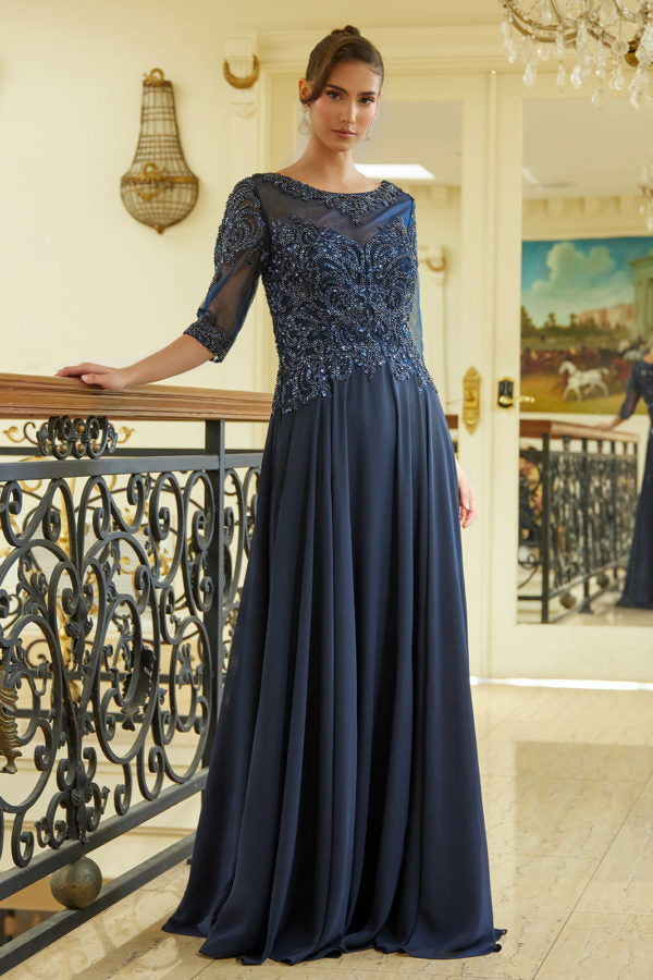 Mother of the Bride Dresses Long Formal A Line Modest Mother of the Bride Dress Navy