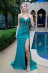 Prom Dresses Long Pleated Glitter Formal Slit Prom Dress Emerald Green