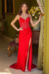 Prom Dresses Long Pleated Glitter Formal Slit Prom Dress Red