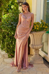 Prom Dresses Long Pleated Glitter Formal Slit Prom Dress Rose Gold