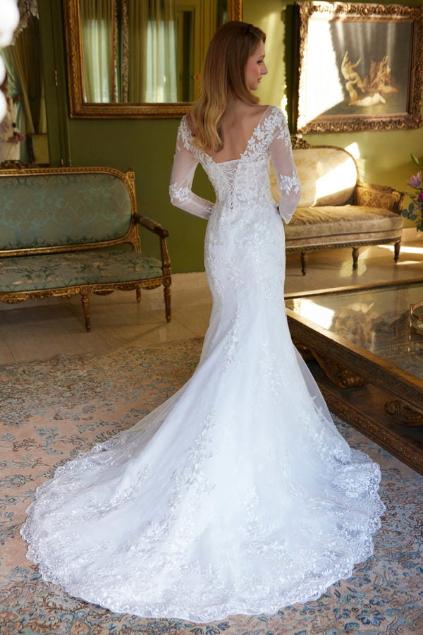 Wedding Dresses Long Sleeve Mermaid Bridal Gown Cape Wedding Dress Off White