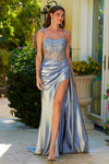 Prom Dresses Long Sequin Fitted Formal Slit Prom Dress Misty Blue
