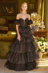 Prom Dresses A Line Long Formal Sequin Corset Detachable Sleeve Prom Dress Black