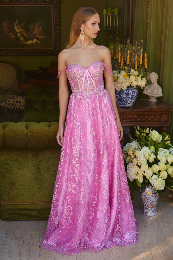 Prom Dresses Long Formal Glitter Sequin A Line Prom Dress Pink