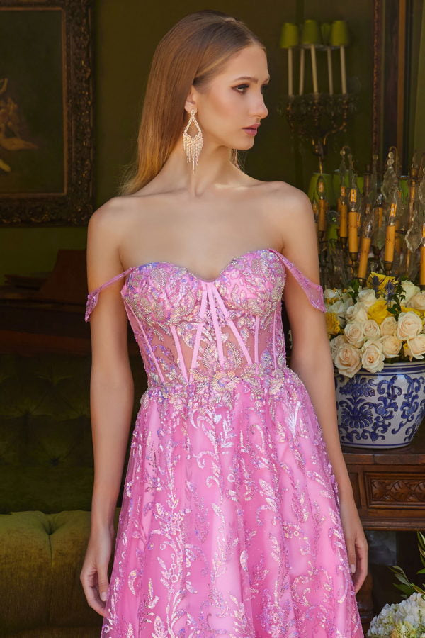 Prom Dresses Long Formal Glitter Sequin A Line Prom Dress Pink