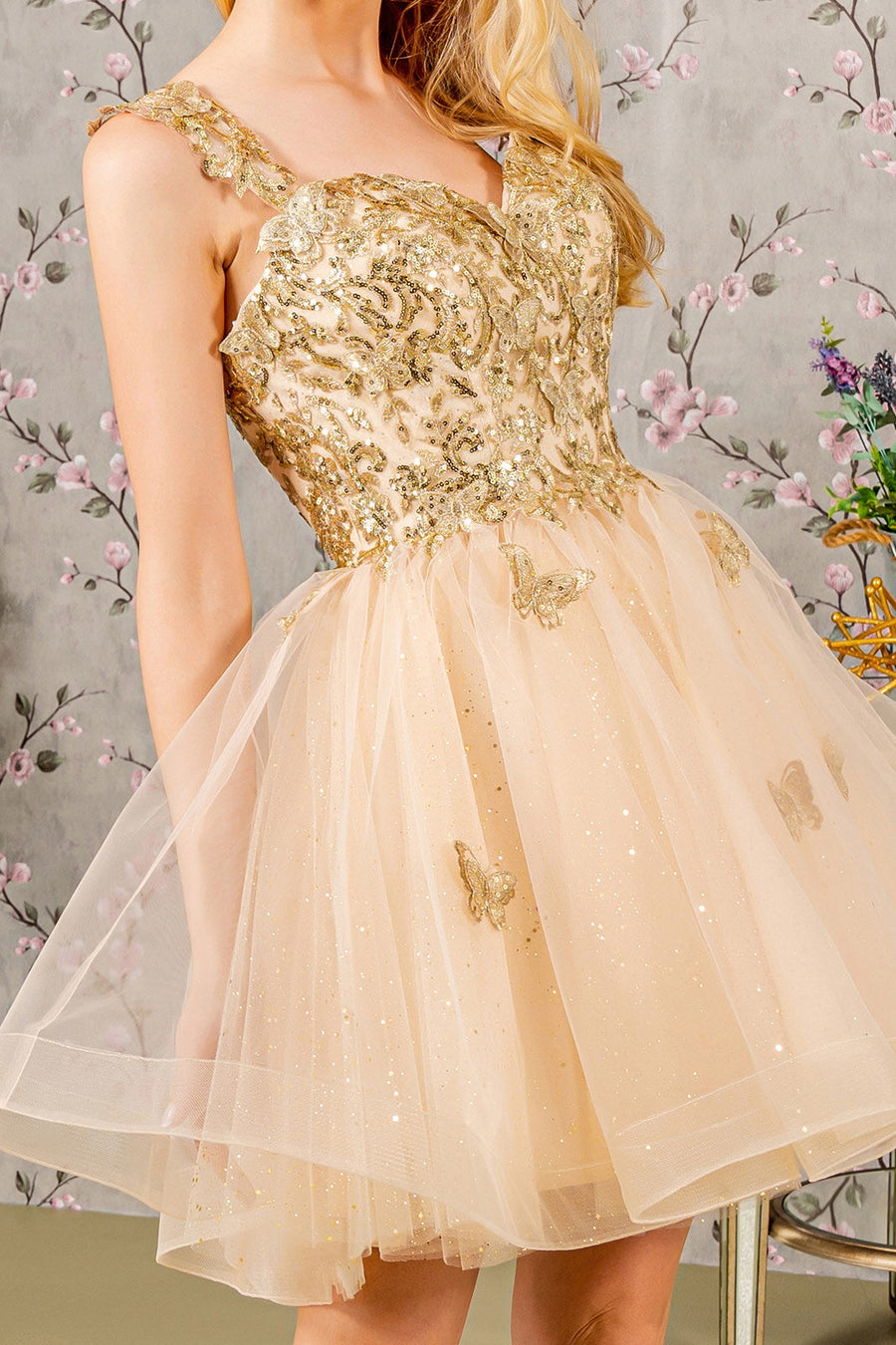 Cocktail Dresses Short Cocktail Glitter Mini Dress Champagne