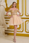 Short Homecoming A Line Glitter Sequin Prom Dress Champagne