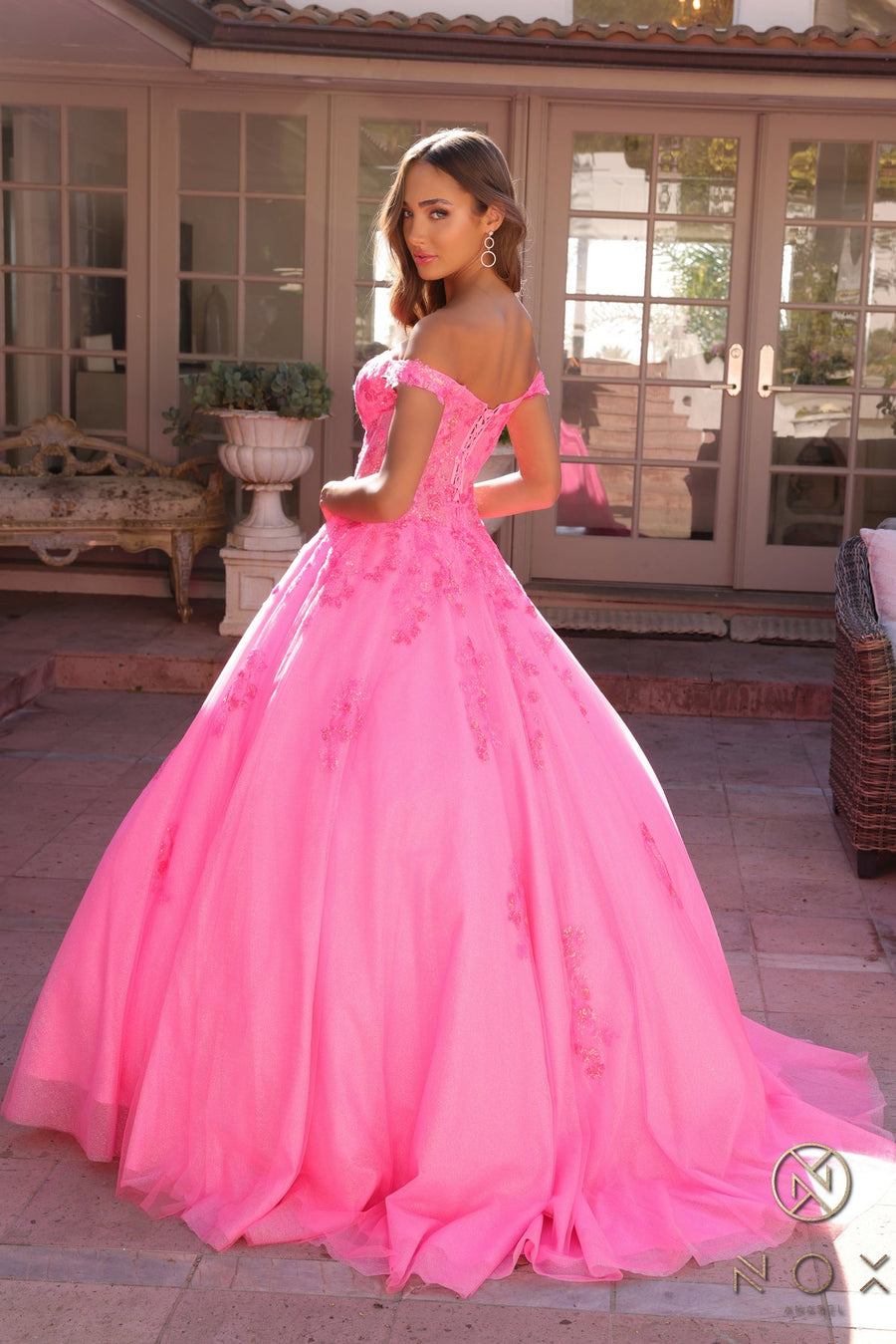 Prom Dresses Long Formal Glitter Prom Ball Gown Hot Pink