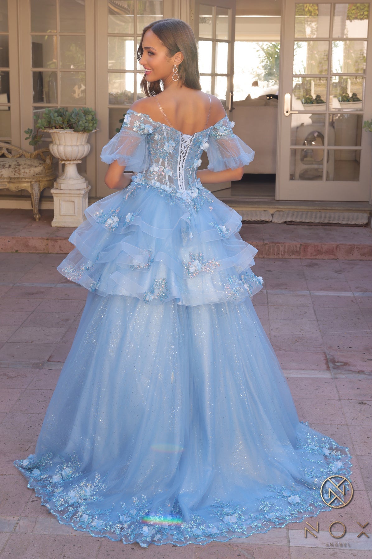 Prom Dresses Glittered Tulle Prom Ballgown Franch Blue