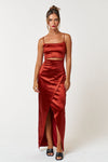 Formal Dresses Long Spaghetti Strap Satin Jersey Maxi Dress Rust