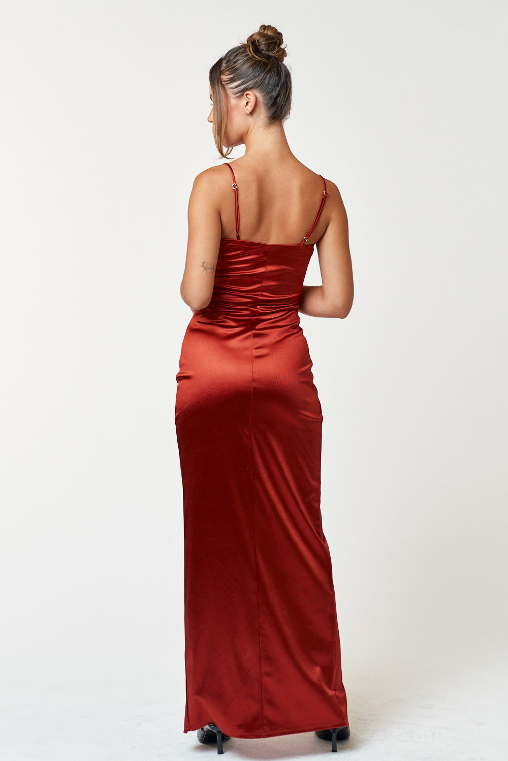 Formal Dresses Long Spaghetti Strap Satin Jersey Maxi Dress Rust