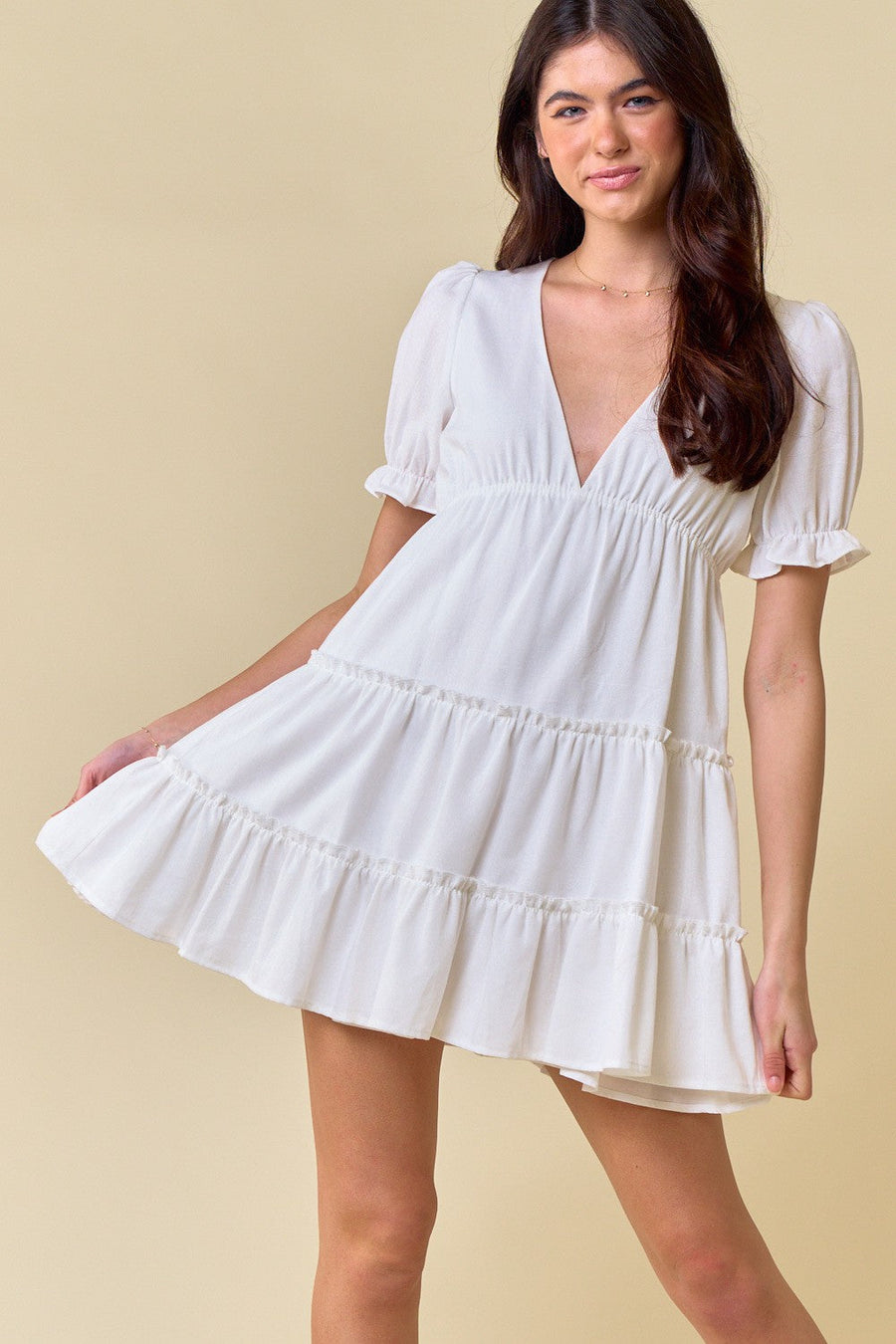 Cocktail Dresses Short Sleeve A Line Puff Hem Dress Off White
