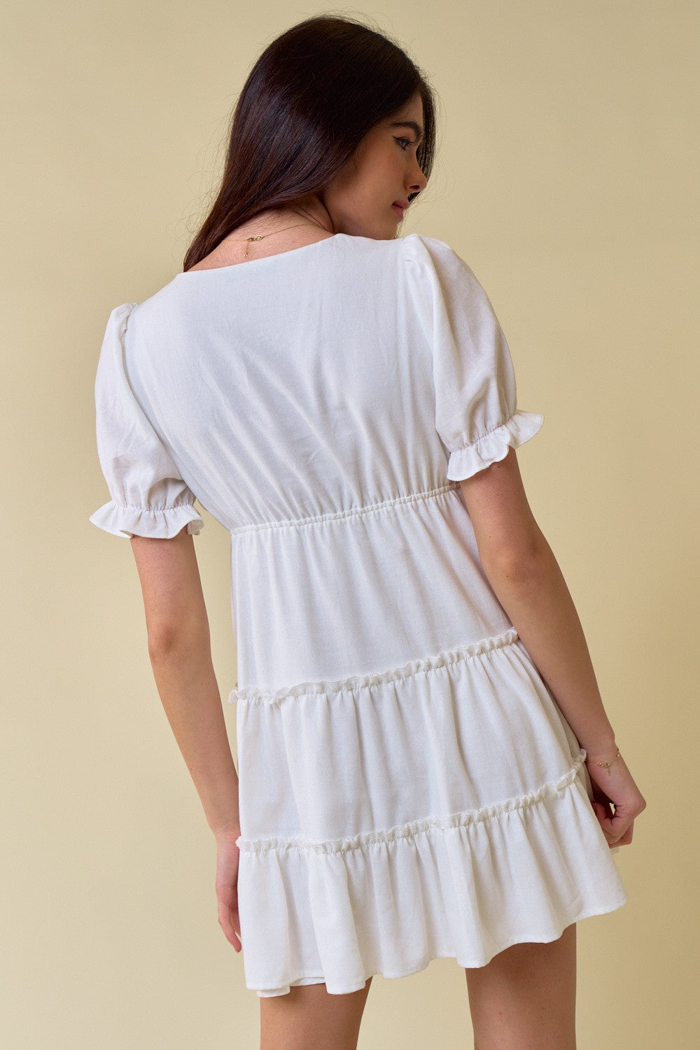 Cocktail Dresses Short Sleeve A Line Puff Hem Dress Off White