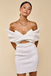 Cocktail Dresses Short Off Shoulder Front Ribbon Scuba Mini Dress Ivory