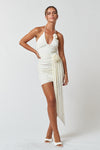 Cocktail Dresses Short Halter Neck Velvet Mini Dress Off White