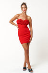 Cocktail Dresses Short Strapless Rosette Neck Mini Dress Red