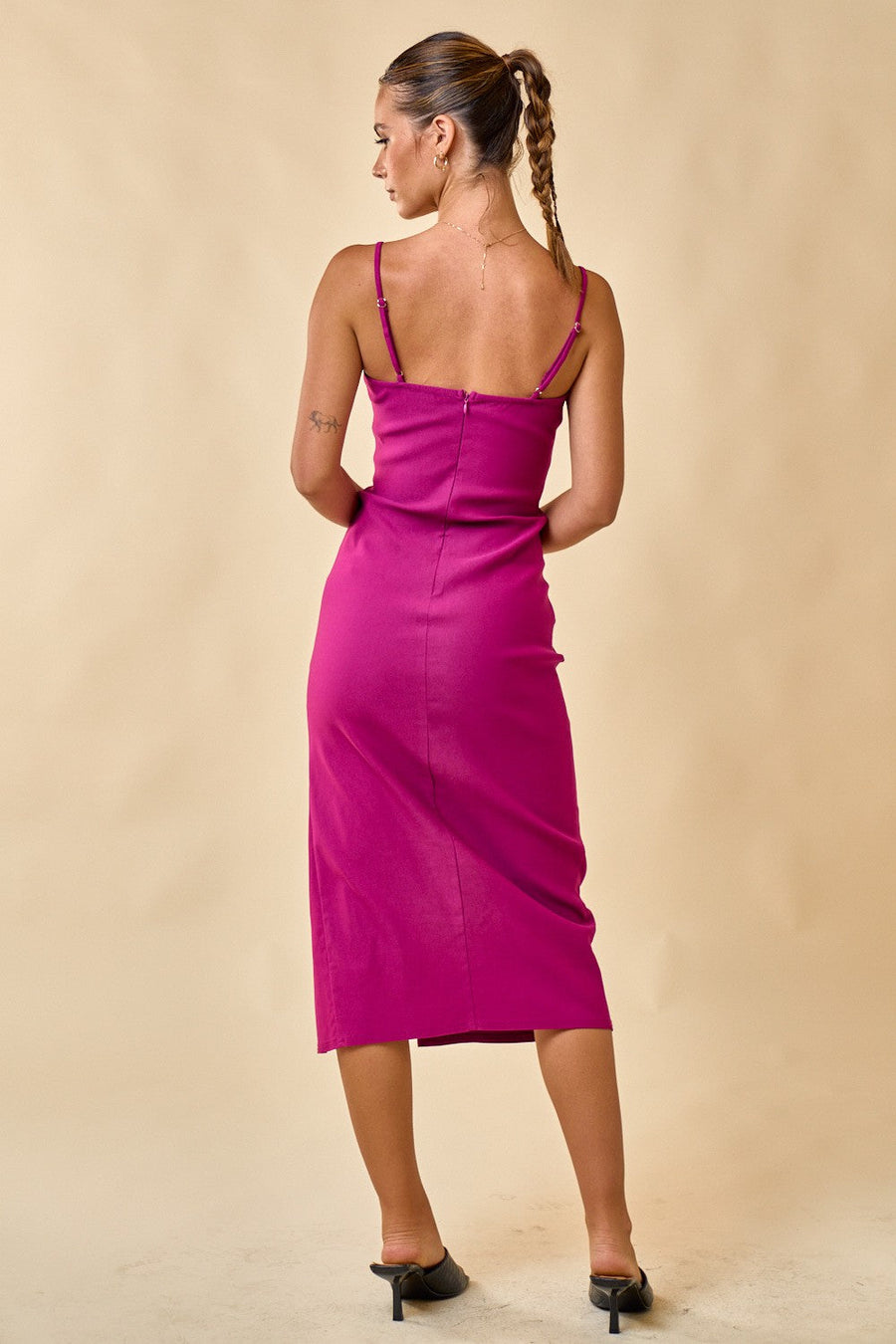 Cocktail Dresses Spaghetti Strap Sweetheart Neckline Slitted Dress Magenta