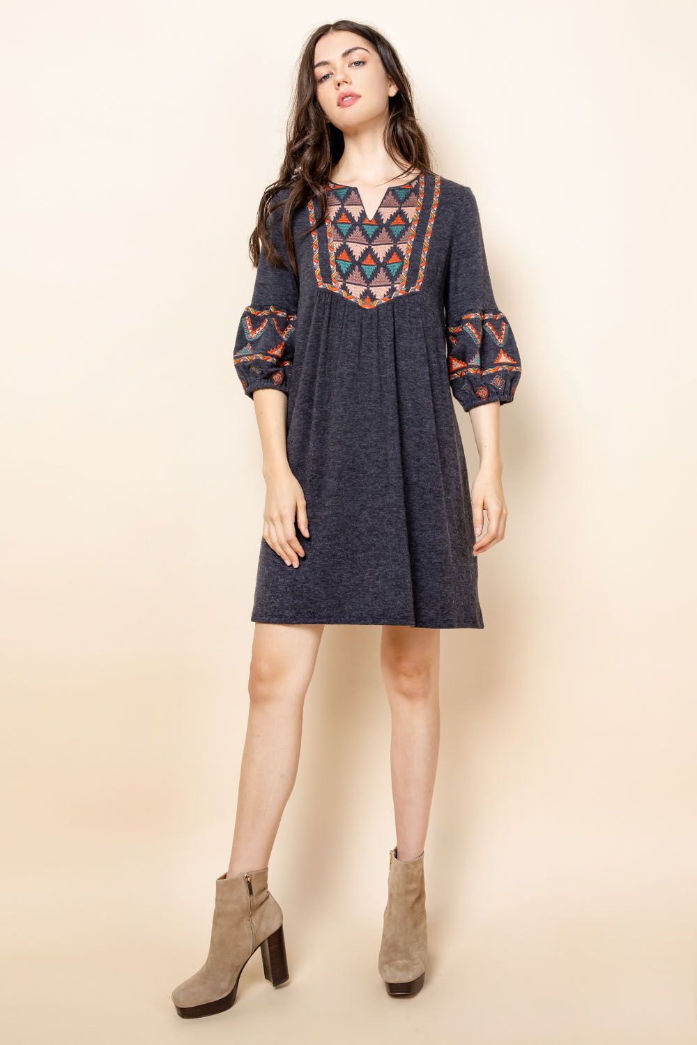 Cocktail Dresses Short Mid Sleeve Embroidered Dress Navy