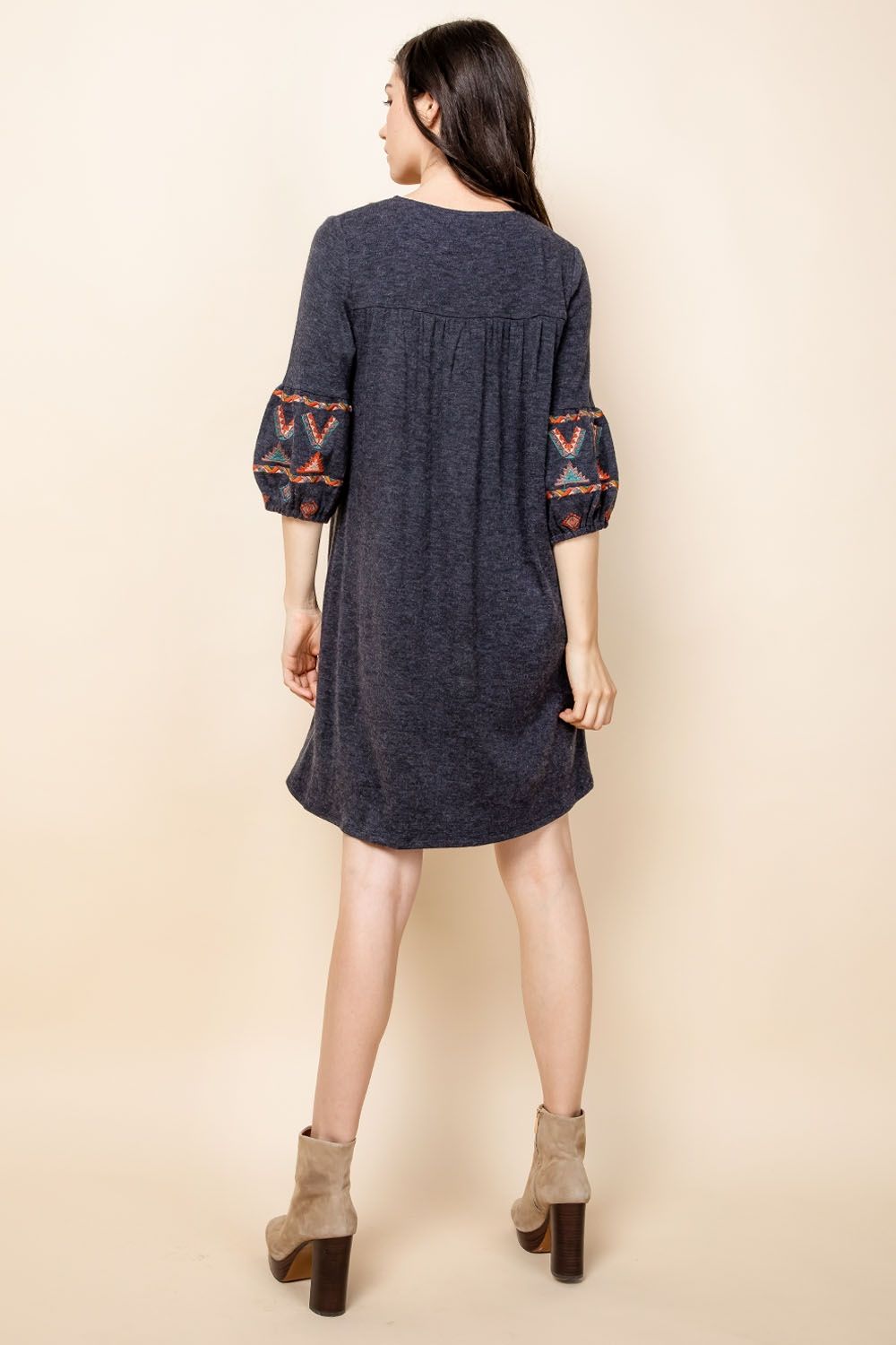 Cocktail Dresses Short Mid Sleeve Embroidered Dress Navy