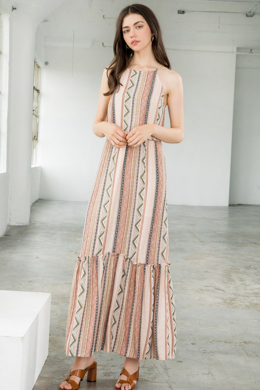 Cocktail Dresses Halter Print Maxi Dress Pink