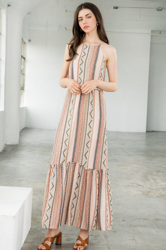 Cocktail Dresses Halter Print Maxi Dress Pink