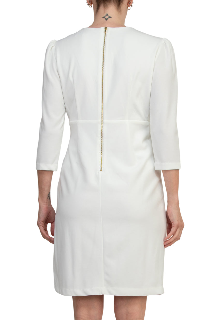 Cocktail Dresses Short Pleated Fitted Cocktail Dress Ivory