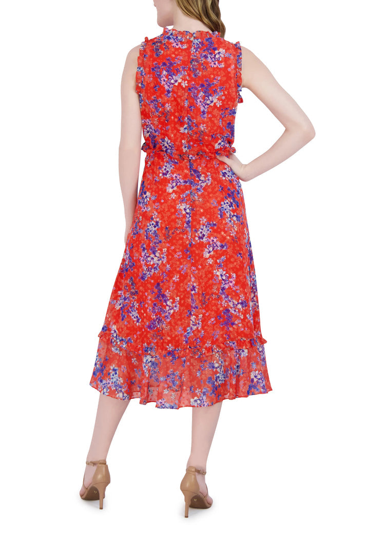 Cocktail Dresses Short Ruffle Printed Cocktail Midi Dress Orange Multi