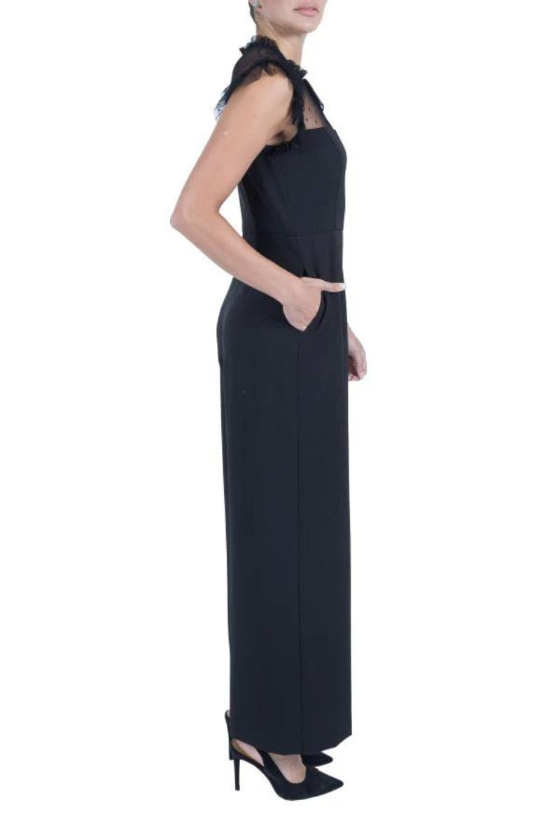 Jumpsuit Ruffled Long Formal Pocket Jumpsuit Black