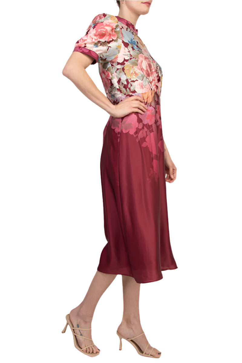 Cocktail Dresses Floral Print Slit Midi Cocktail Dress Burgundy Multi