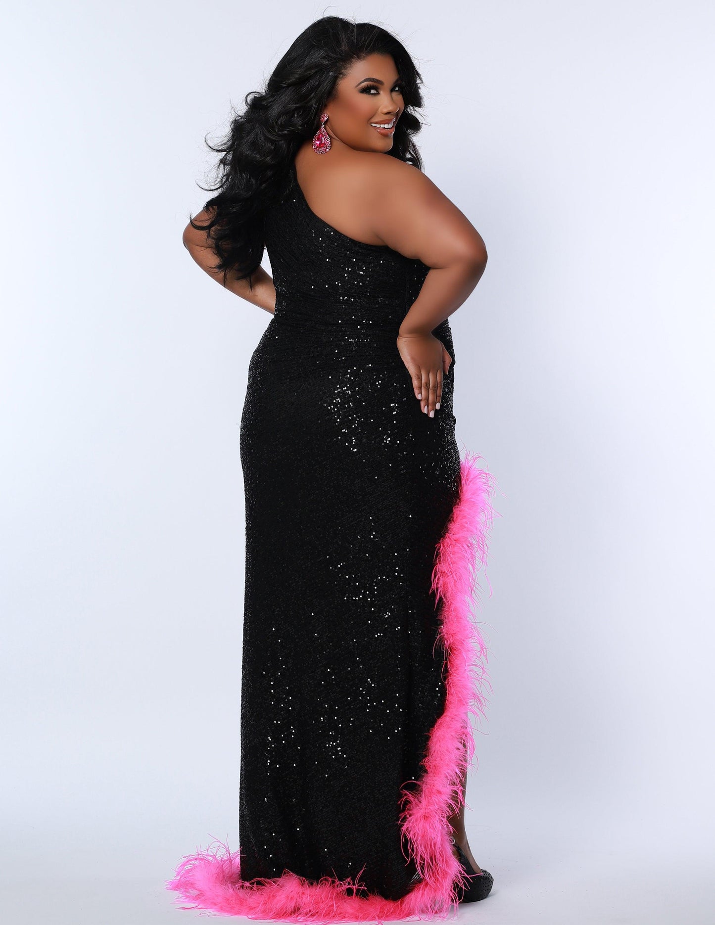 Prom Dresses Plus Size Long One Shoulder Evening Prom Dress Jet/Hot Pink