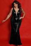 Plus Size Dresses Fitted Long Layered Sequin Formal Plus Size Evening Dress Black
