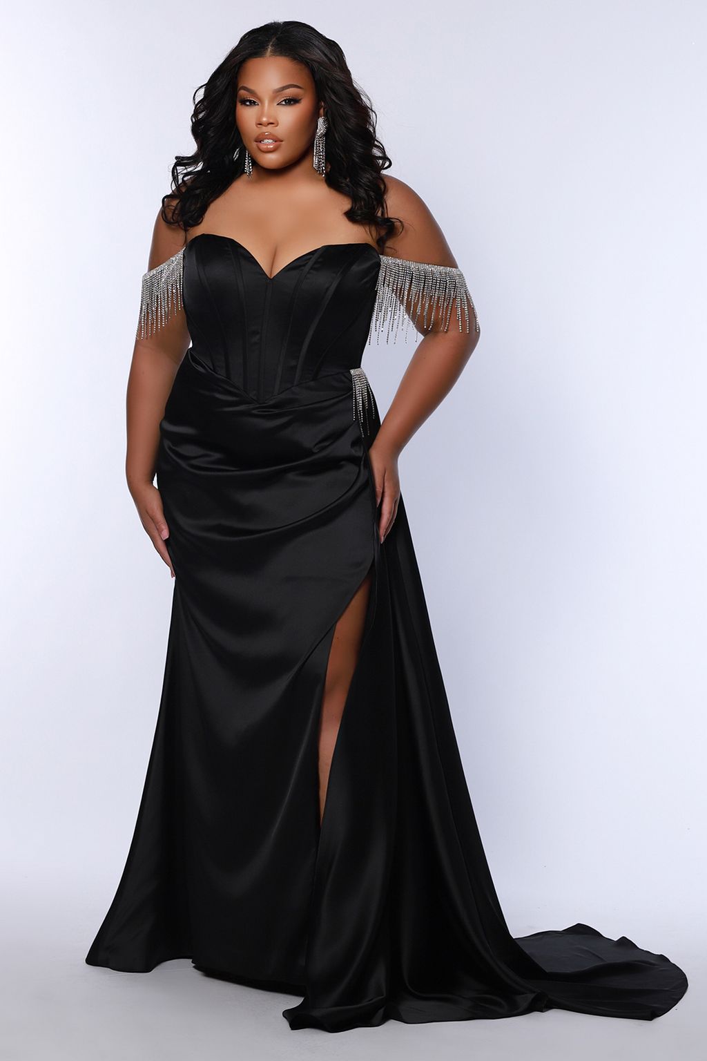 Plus Size Dresses Long Fitted High Slit Formal Plus Size Prom Dress Onyx