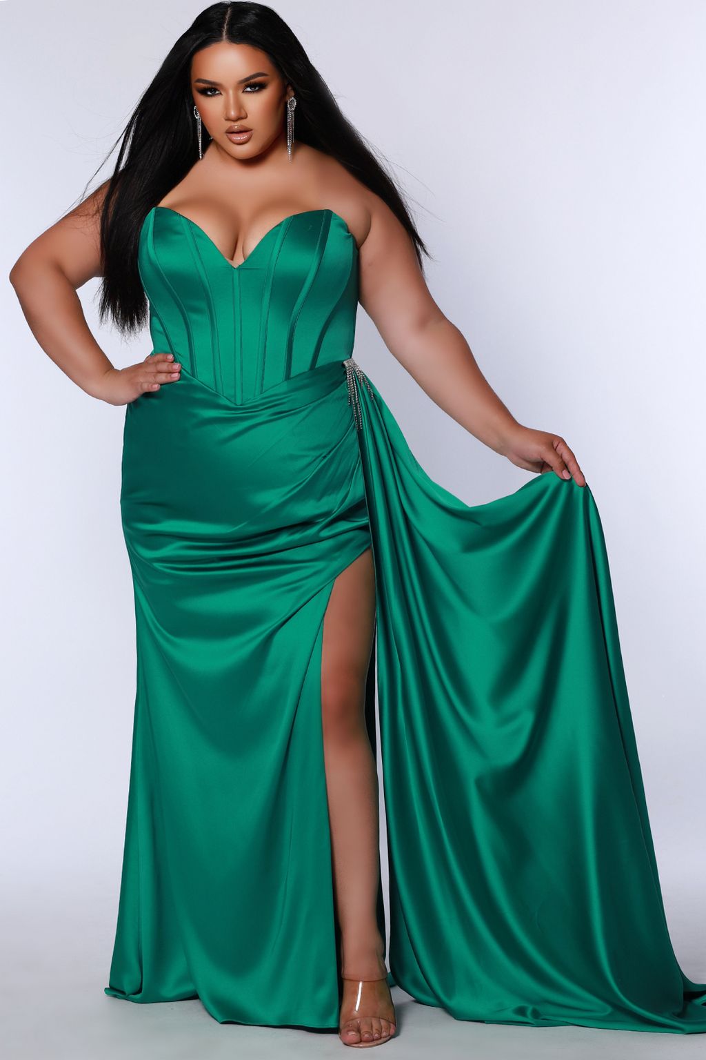 Plus Size Dresses Long Fitted High Slit Formal Plus Size Prom Dress Kelly Green