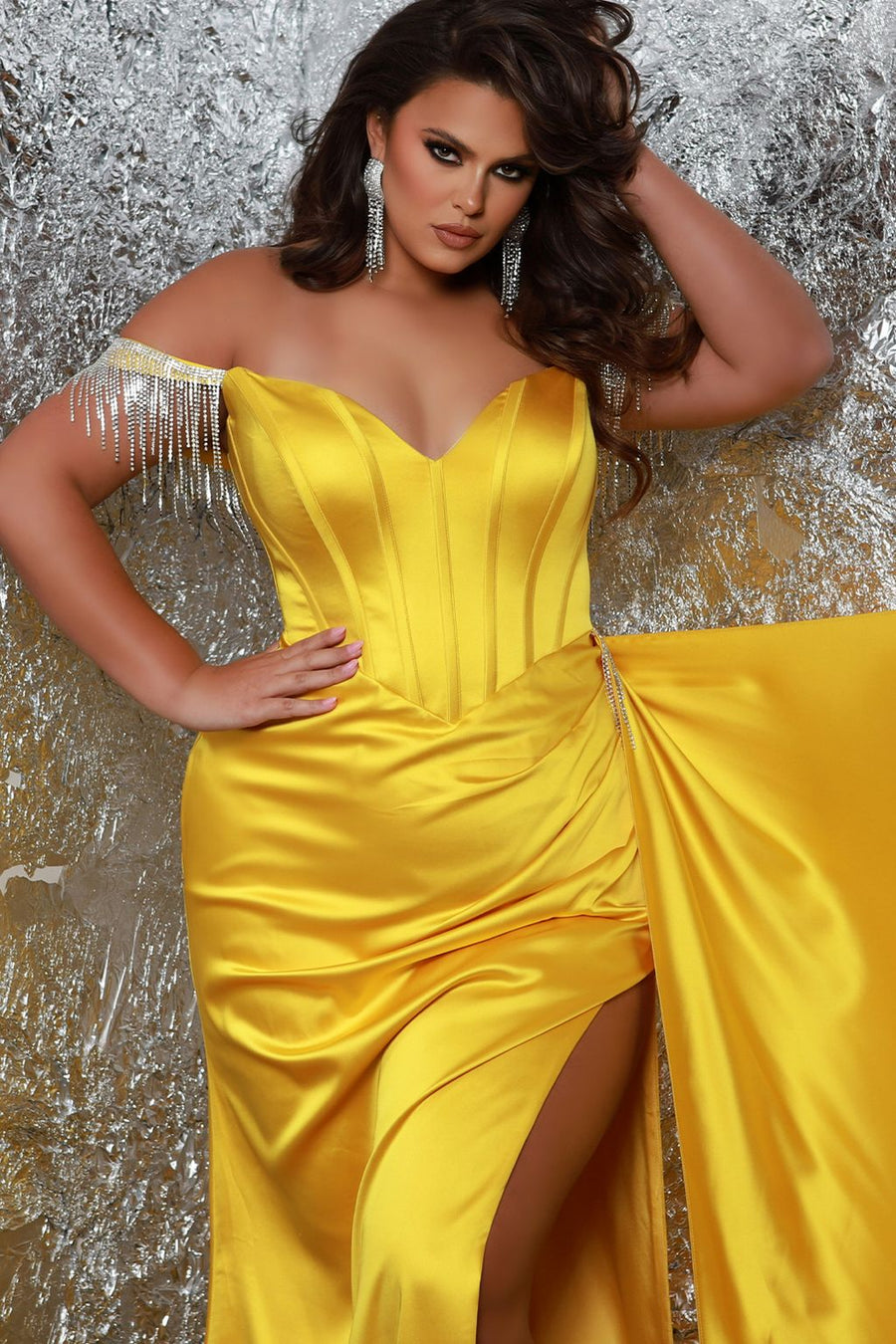 Plus Size Dresses Long Fitted High Slit Formal Plus Size Prom Dress Sunflower