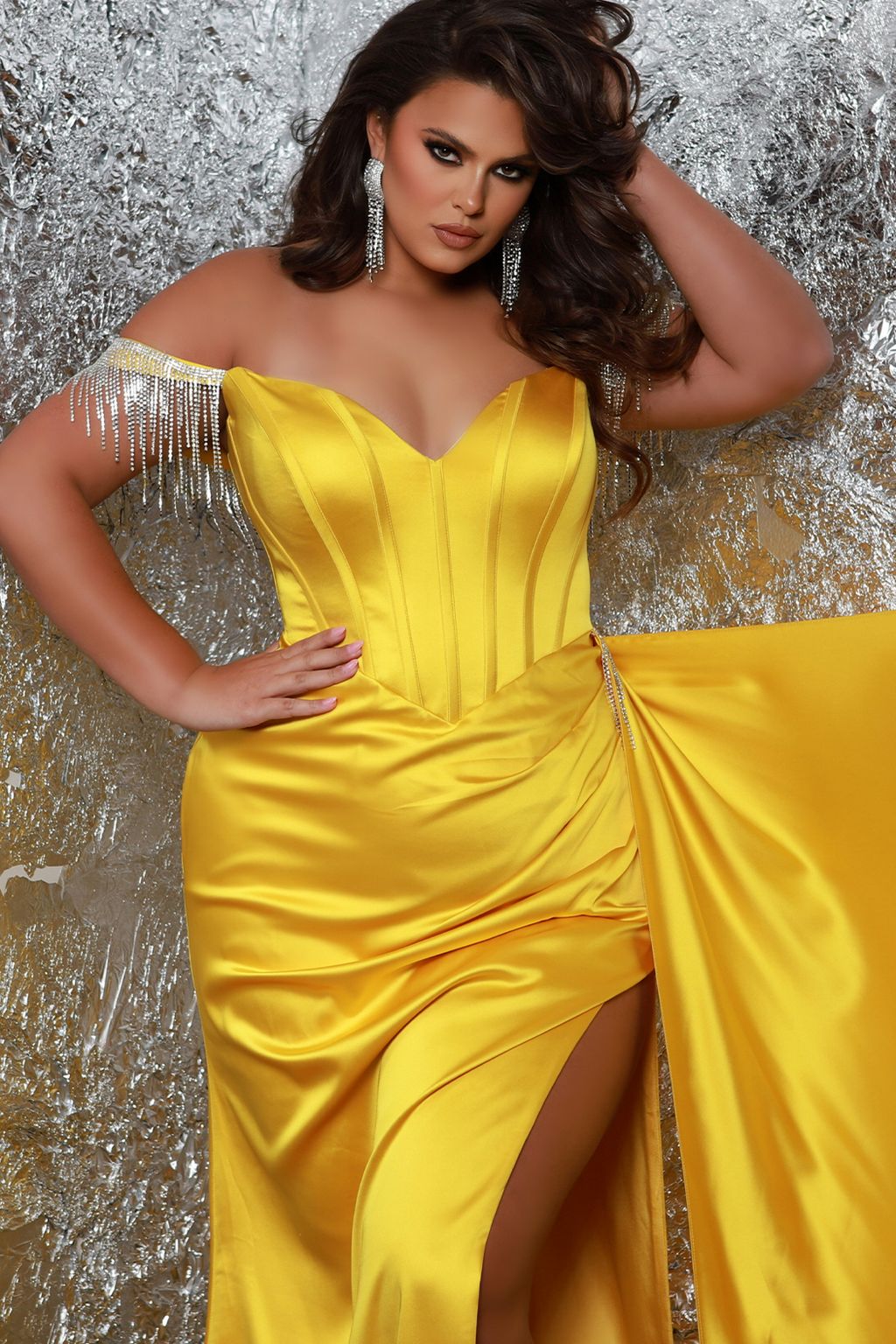 Plus Size Dresses Long Fitted High Slit Formal Plus Size Prom Dress Sunflower