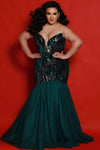 Plus Size Dresses Sequin Long Formal Mermaid Velvet Evening Plus Size Dress  Emerald