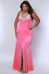 Plus Size Dresses Long Fitted Beaded Slit Formal Velvet Plus Size Evening Dress Hot Coral