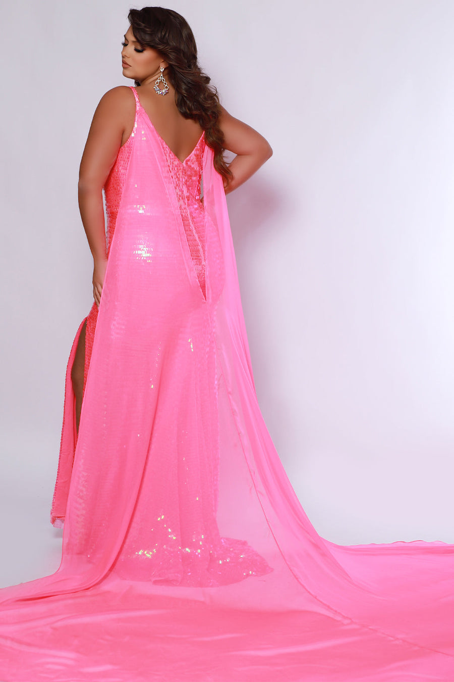 Plus Size Dresses Fitted Sequin Long Slit Formal Evening Plus Size Dress Flamingo