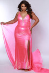 Plus Size Dresses Fitted Sequin Long Slit Formal Evening Plus Size Dress Flamingo