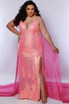 Plus Size Dresses Fitted Sequin Long Slit Formal Evening Plus Size Dress Sherbet